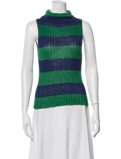 Pre-owned Baserange Linen Striped Top In Green