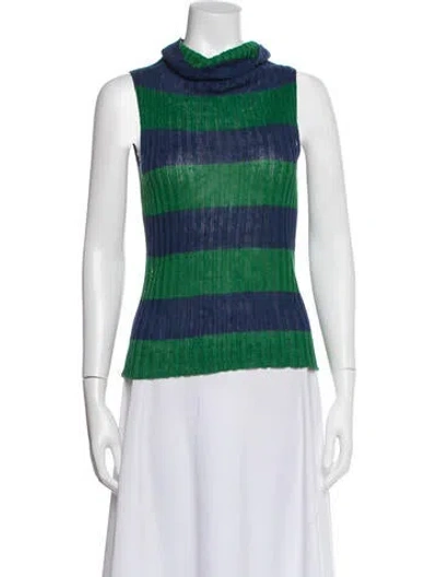 Pre-owned Baserange Linen Striped Top In Green