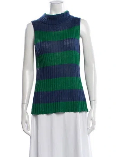 Pre-owned Baserange Linen Striped Top In Green