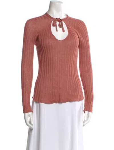 Pre-owned Baserange Linen Tie Neck Top In Orange