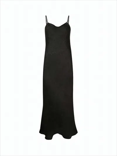 Baserange Long Linen Dress With Spaghetti Straps In Black