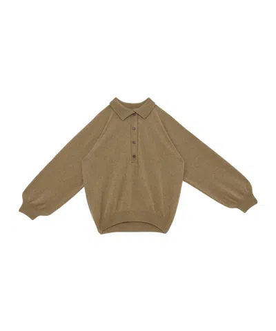 Baserange Long-sleeved Knit Polo Shirt In Brown