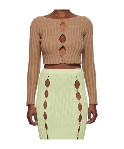 Baserange Macau Organic-cotton Cropped Cardigan In Brown