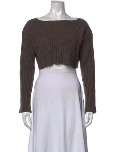 Pre-owned Baserange Merino Wool Bateau Neckline Crop Top In Brown