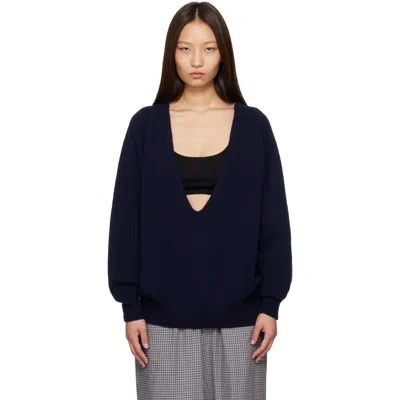 Baserange Navy Soar V-neck Sweater In Multi
