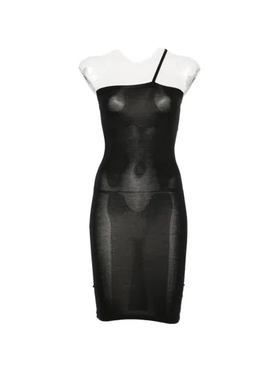 Baserange Nida One-shoulder Sleeveless Mini Dress In Black