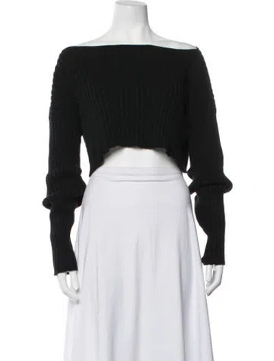Pre-owned Baserange Off-the-shoulder Long Sleeve Crop Top In Black
