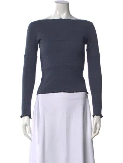 Pre-owned Baserange Off-the-shoulder Long Sleeve Top In Blue