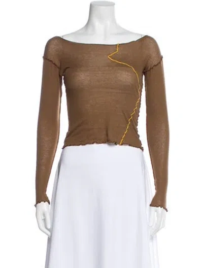 Pre-owned Baserange Off-the-shoulder Long Sleeve Top In Brown