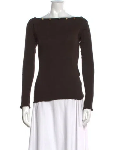 Pre-owned Baserange Off-the-shoulder Long Sleeve Top In Brown