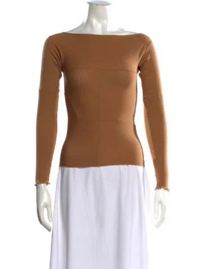 Pre-owned Baserange Off-the-shoulder Long Sleeve Top In Brown