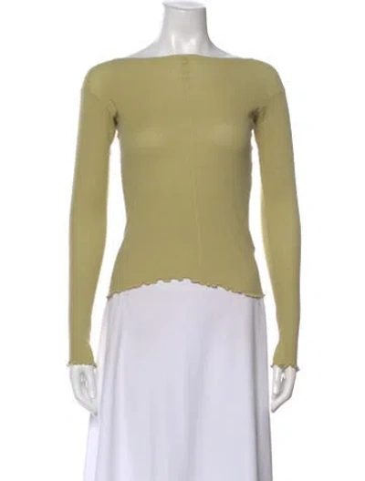 Pre-owned Baserange Off-the-shoulder Long Sleeve Top In Green