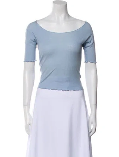 Pre-owned Baserange Off-the-shoulder Short Sleeve Crop Top In Blue