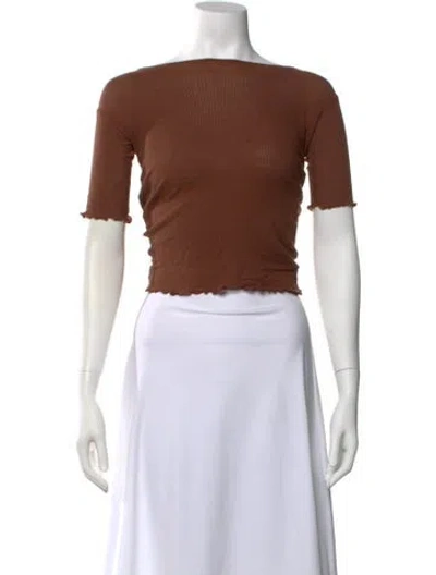 Pre-owned Baserange Off-the-shoulder Short Sleeve Crop Top In Brown