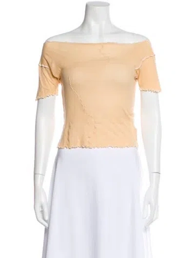 Pre-owned Baserange Off-the-shoulder Short Sleeve Crop Top In Neutral