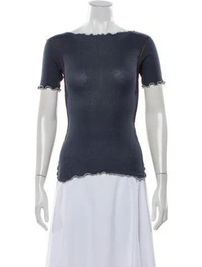 Pre-owned Baserange Off-the-shoulder Short Sleeve Top W/ Tags In Blue