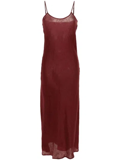 Baserange Organic Linen Midi Dress In Brown