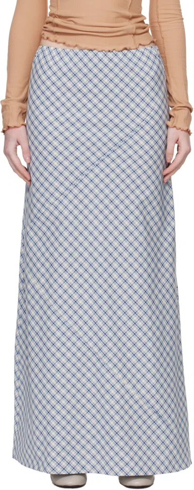 Baserange Plaid Midi Skirt In Blue