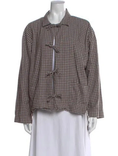 Pre-owned Baserange Plaid Print Long Sleeve Top In Brown