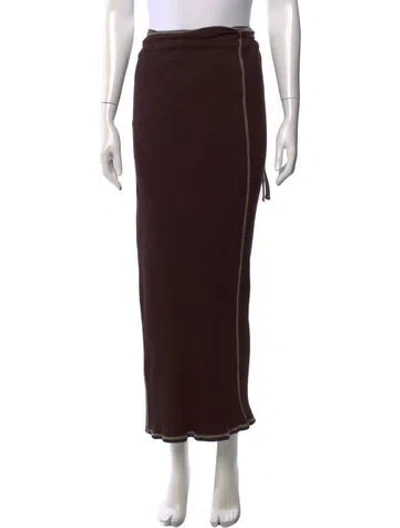 Pre-owned Baserange Pleated Accents Long Skirt In Brown