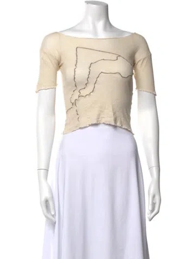 Pre-owned Baserange Printed Off-the-shoulder Crop Top In Neutrals