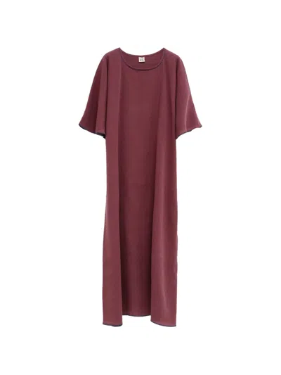 Baserange Rene Contrast-trim Flared-sleeve Midi Dress In Burgundy