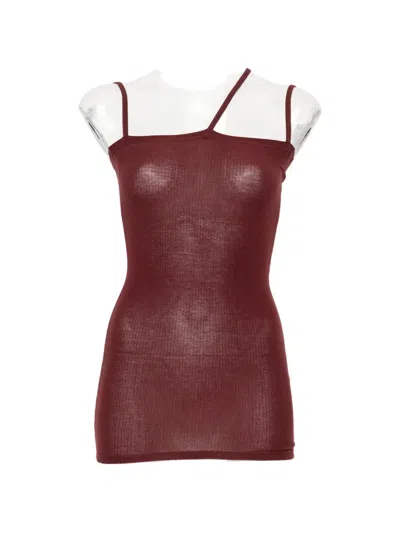 Baserange Ribbed Asymmetric Tank Top In Red