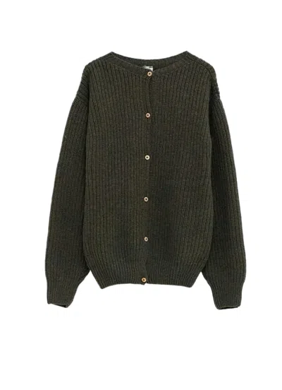 Baserange Ribbed Knit Cardigan With Button-down Front In Green