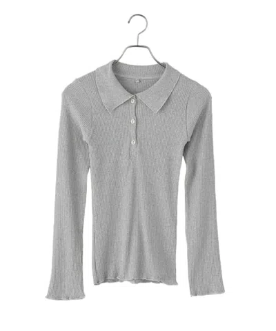 Baserange Ribbed Knit Sweater With Soft Collar In Gray