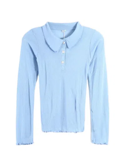 Baserange Ribbed Lettuce-trim Top In Blue