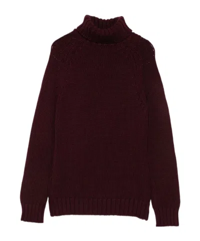 Baserange Ribbed Roll-neck Sweater In Burgundy