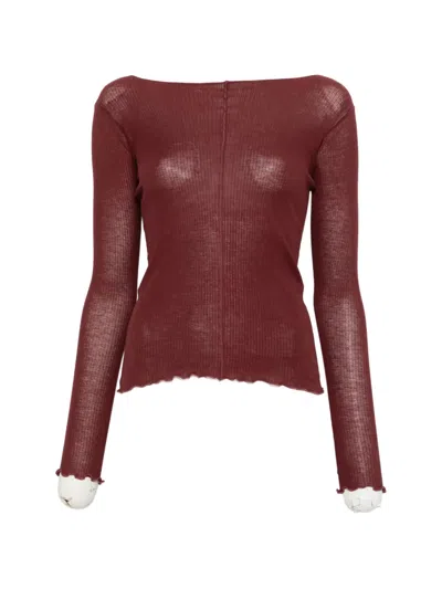 Baserange Ribbed-knit Boat-neck T-shirt In Burgundy
