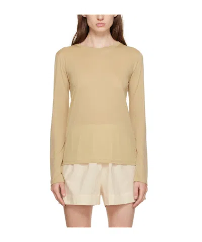 Baserange Round Collar, Long Sleeve, T-shirt, Translucent Fsc T-shirt In Brown