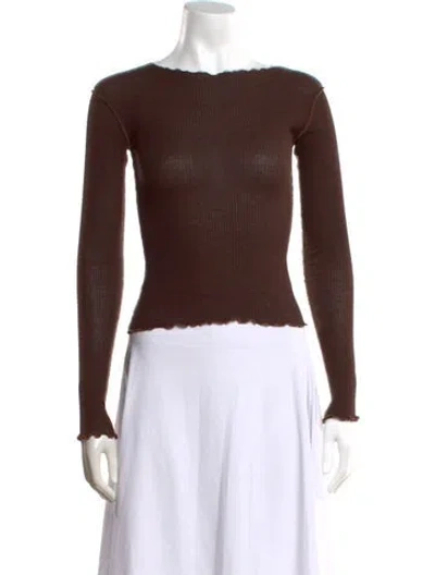 Pre-owned Baserange Scoop Neck Long Sleeve Top In Brown