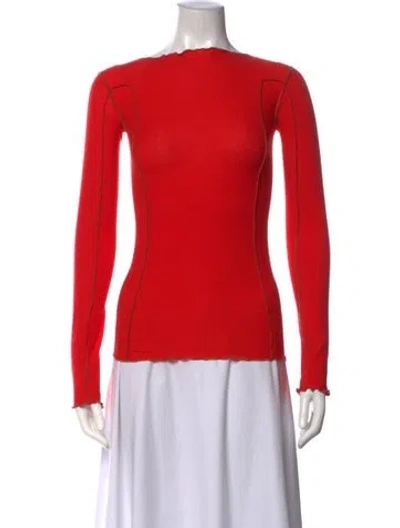 Pre-owned Baserange Scoop Neck Long Sleeve Top In Red