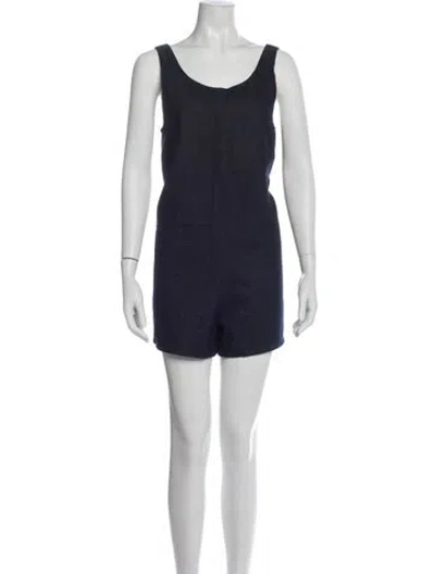 Pre-owned Baserange Scoop Neck Romper In Blue