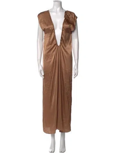Pre-owned Baserange Silk Long Dress In Brown