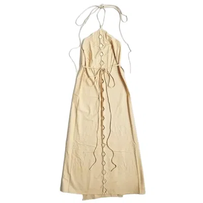 Baserange Silk Midi Dress With Halter Neckline And Cut-out Design In Neutral
