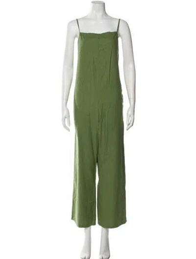 Pre-owned Baserange Silk Square Neckline Jumpsuit In Green