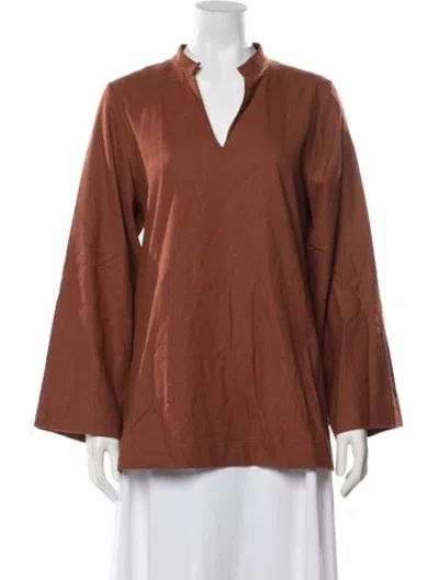 Pre-owned Baserange Silk V-neck Blouse In Brown