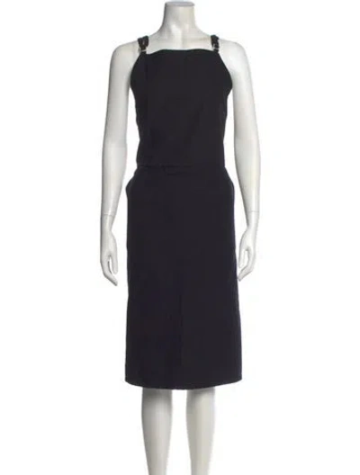 Pre-owned Baserange Square Neckline Midi Length Dress In Black
