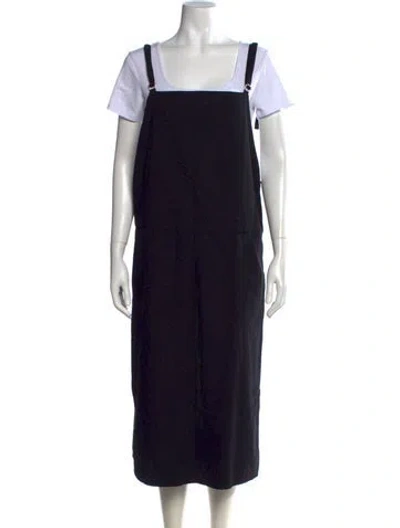 Pre-owned Baserange Square Neckline Midi Length Dress In Black