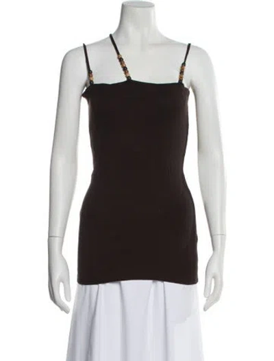 Pre-owned Baserange Square Neckline Sleeveless Top In Brown