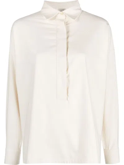 Baserange Stoa Half-button Silk Shirt In Undyed