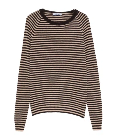 Baserange Striped Crew Neck Sweater In Brown
