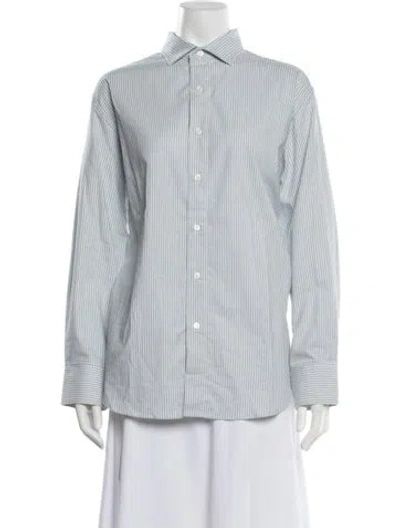 Pre-owned Baserange Striped Long Sleeve Button-up Top In Blue