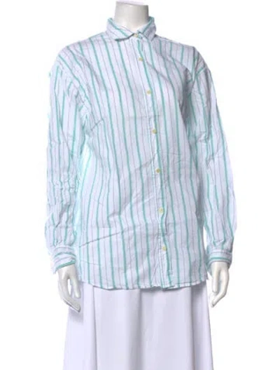 Pre-owned Baserange Striped Long Sleeve Button-up Top In Blue/white