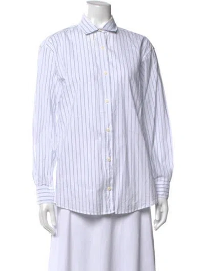 Pre-owned Baserange Striped Long Sleeve Button-up Top In White
