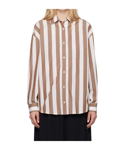 Baserange White & Brown Loose Ole Shirt In Brown White Stripe