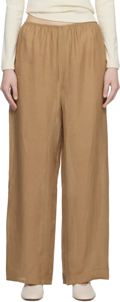 Baserange Tan Fine Linen Stoa Lounge Pants In Brown